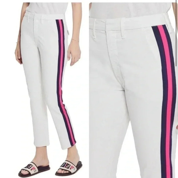 Mother The Straight Ankle Prep White Cropped Jeans Chalk Racer Stripe Size 27 - Picture 4 of 10